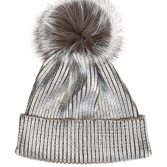SOLD -Metallic Pom Beanie Hat - Picture 2 of 7